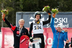 Snowboarder Duncan Campbell in the Medals at Junior Worlds
