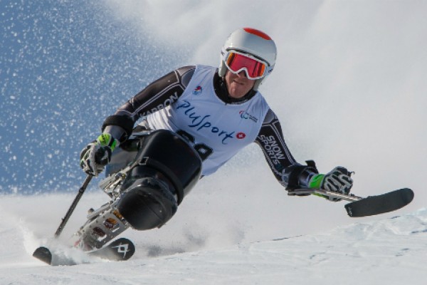 NZ Paralympian Corey Peters competing in an adaptive ski race
